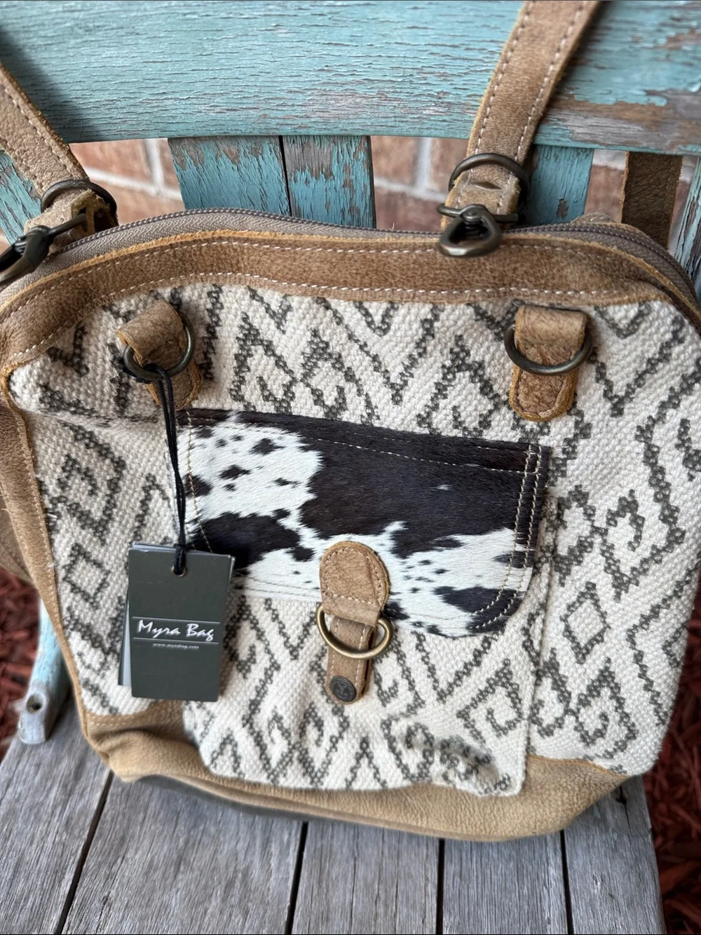 Myra Bag Amber Hairon Pocket Tan, Cream & Black Patterned Backpack Bag